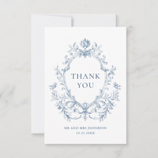 Victoriaans  Grace Floral Dusty Blue Wedding Bedankkaart (Voorkant)