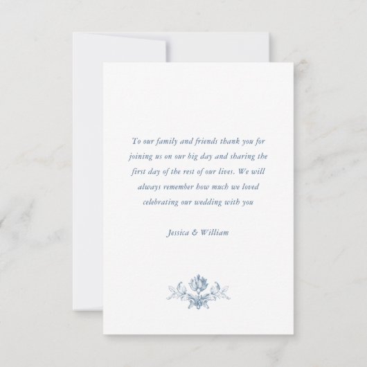 Victoriaans  Grace Floral Dusty Blue Wedding Bedankkaart (Achterkant)