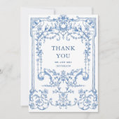 Victoriaans  Grace Floral Dusty Blue Wedding Bedankkaart (Voorkant)