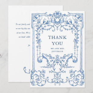 Victoriaans Grace Floral Dusty Blue Wedding Bedankkaart