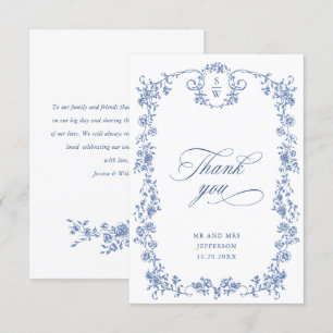 Victoriaans  Grace Floral Dusty Blue Wedding Bedankkaart