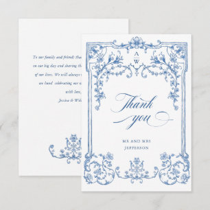 Victoriaans Grace Floral Dusty Blue Wedding Bedankkaart