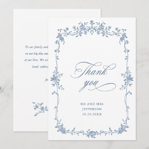 Victoriaans  Grace Floral Dusty Blue Wedding Bedankkaart