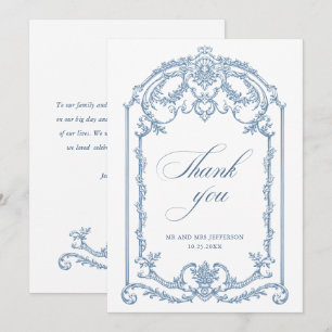 Victoriaans Grace Floral Dusty Blue Wedding Bedankkaart
