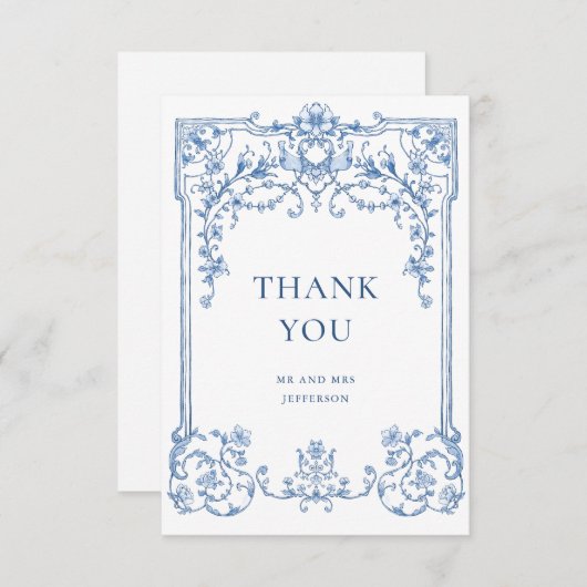 Victoriaans  Grace Floral Dusty Blue Wedding Bedankkaart (Voorkant / Achterkant)