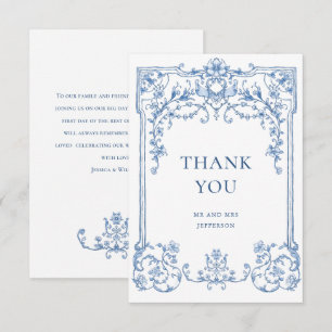 Victoriaans Grace Floral Dusty Blue Wedding Bedankkaart