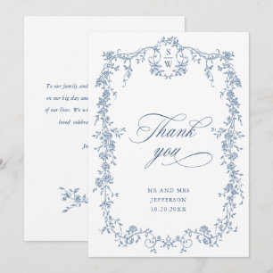 Victoriaans  Grace Floral Dusty Blue Wedding Bedankkaart