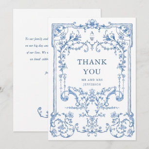 Victoriaans Grace Floral Dusty Blue Wedding Bedankkaart