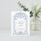 Victoriaans  Grace Floral Dusty Blue Wedding Briefkaart (Staand voorkant)