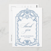 Victoriaans  Grace Floral Dusty Blue Wedding Briefkaart (Voorkant / Achterkant)
