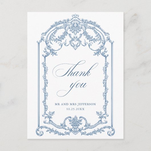 Victoriaans  Grace Floral Dusty Blue Wedding Briefkaart (Voorkant)