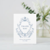 Victoriaans Grace Floral Dusty Blue Wedding Briefkaart (Staand voorkant)