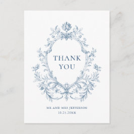 Victoriaans  Grace Floral Dusty Blue Wedding Briefkaart