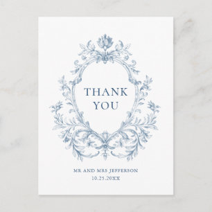 Victoriaans  Grace Floral Dusty Blue Wedding Briefkaart