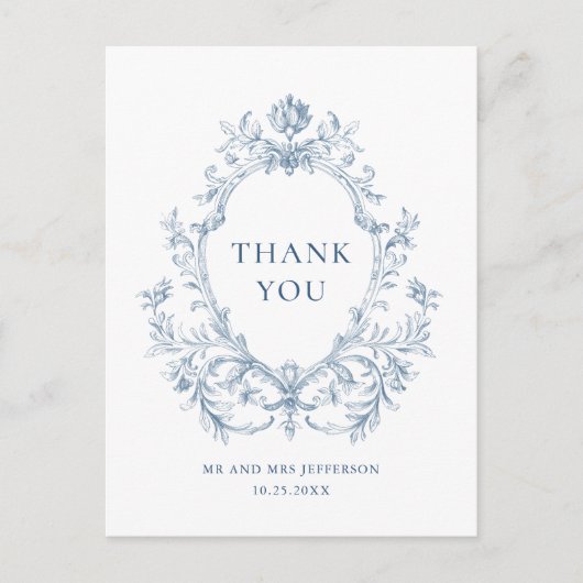 Victoriaans Grace Floral Dusty Blue Wedding Briefkaart (Voorkant)
