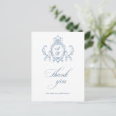 Victoriaans  Grace Floral Dusty Blue Wedding Briefkaart (Staand voorkant)