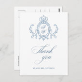 Victoriaans  Grace Floral Dusty Blue Wedding Briefkaart (Voorkant / Achterkant)