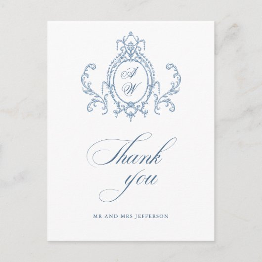 Victoriaans  Grace Floral Dusty Blue Wedding Briefkaart (Voorkant)