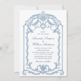 Victoriaans  Grace Floral Dusty Blue Wedding Kaart
