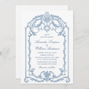 Victoriaans  Grace Floral Dusty Blue Wedding Kaart
