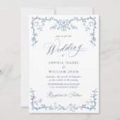 Victoriaans  Grace Floral Dusty Blue Wedding Kaart (Voorkant)