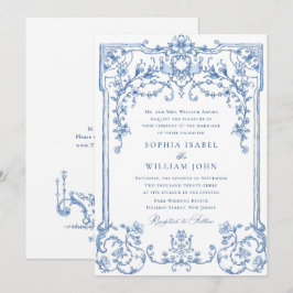 Victoriaans  Grace Floral Dusty Blue Wedding Kaart