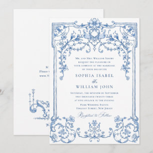 Victoriaans Grace Floral Dusty Blue Wedding Kaart