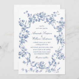 Victoriaans  Grace Floral Dusty Blue Wedding Kaart