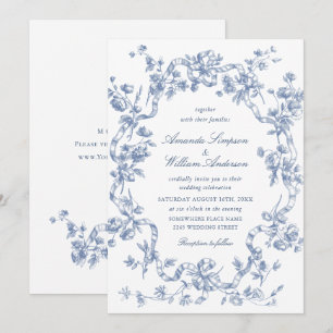 Victoriaans  Grace Floral Dusty Blue Wedding Kaart