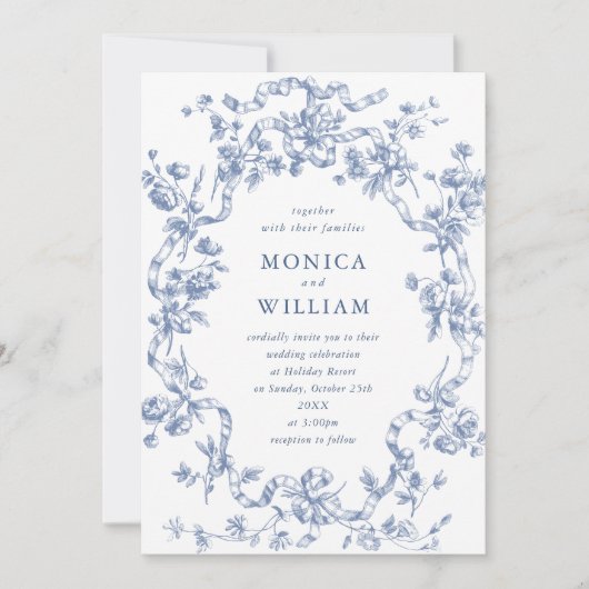Victoriaans  Grace Floral Dusty Blue Wedding Kaart (Voorkant)