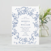 Victoriaans  Grace Floral Dusty Blue Wedding Kaart (Staand voorkant)