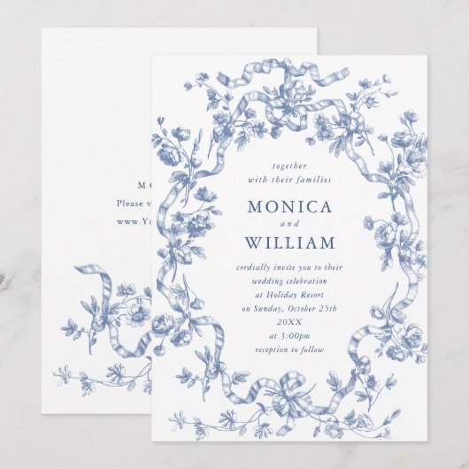 Victoriaans  Grace Floral Dusty Blue Wedding Kaart (Voorkant / Achterkant)