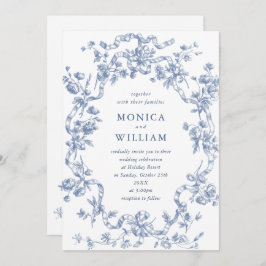 Victoriaans  Grace Floral Dusty Blue Wedding Kaart