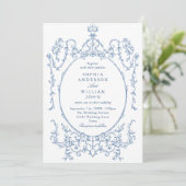 Victoriaans Grace Floral Dusty Blue Wedding Kaart (Staand voorkant)