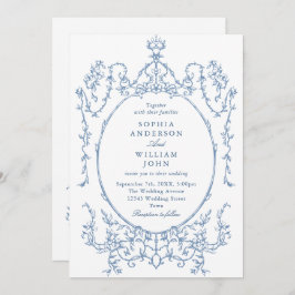 Victoriaans  Grace Floral Dusty Blue Wedding Kaart