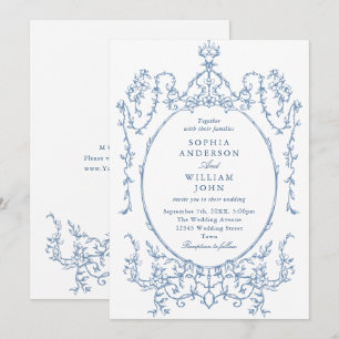 Victoriaans Grace Floral Dusty Blue Wedding Kaart
