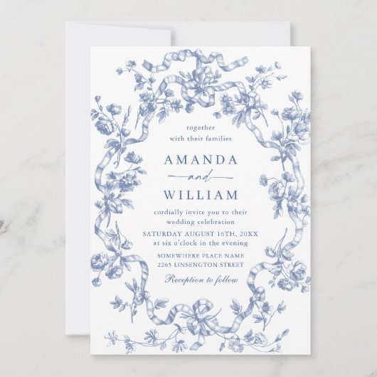 Victoriaans  Grace Floral Dusty Blue Wedding Kaart (Voorkant)