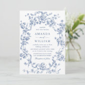 Victoriaans  Grace Floral Dusty Blue Wedding Kaart (Staand voorkant)