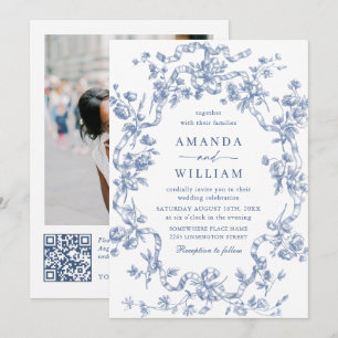 Victoriaans  Grace Floral Dusty Blue Wedding Kaart