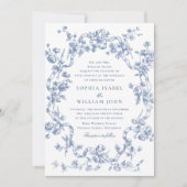 Victoriaans  Grace Floral Dusty Blue Wedding Kaart (Voorkant)