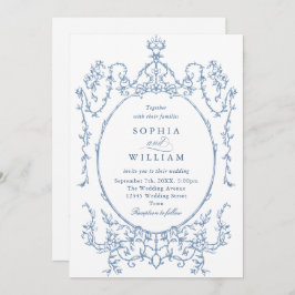 Victoriaans  Grace Floral Dusty Blue Wedding Kaart