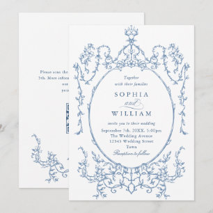 Victoriaans Grace Floral Dusty Blue Wedding Kaart