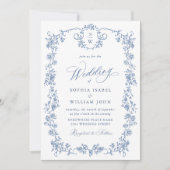 Victoriaans  Grace Floral Dusty Blue Wedding Kaart (Voorkant)
