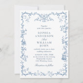 Victoriaans Grace Floral Dusty Blue Wedding Kaart (Voorkant)