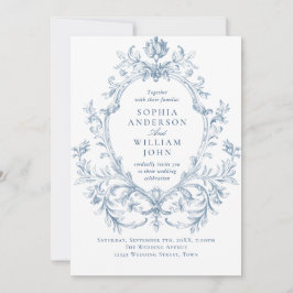 Victoriaans  Grace Floral Dusty Blue Wedding Kaart