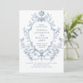 Victoriaans Grace Floral Dusty Blue Wedding Kaart (Staand voorkant)