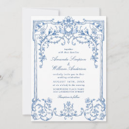 Victoriaans  Grace Floral Dusty Blue Wedding Kaart