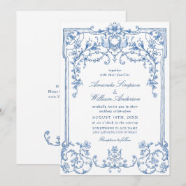 Victoriaans  Grace Floral Dusty Blue Wedding Kaart