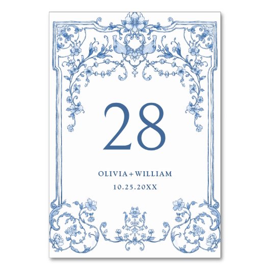 Victoriaans  Grace Floral Dusty Blue Wedding Kaart (Voorkant)