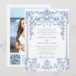 Victoriaans Grace Floral Dusty Blue Wedding Kaart